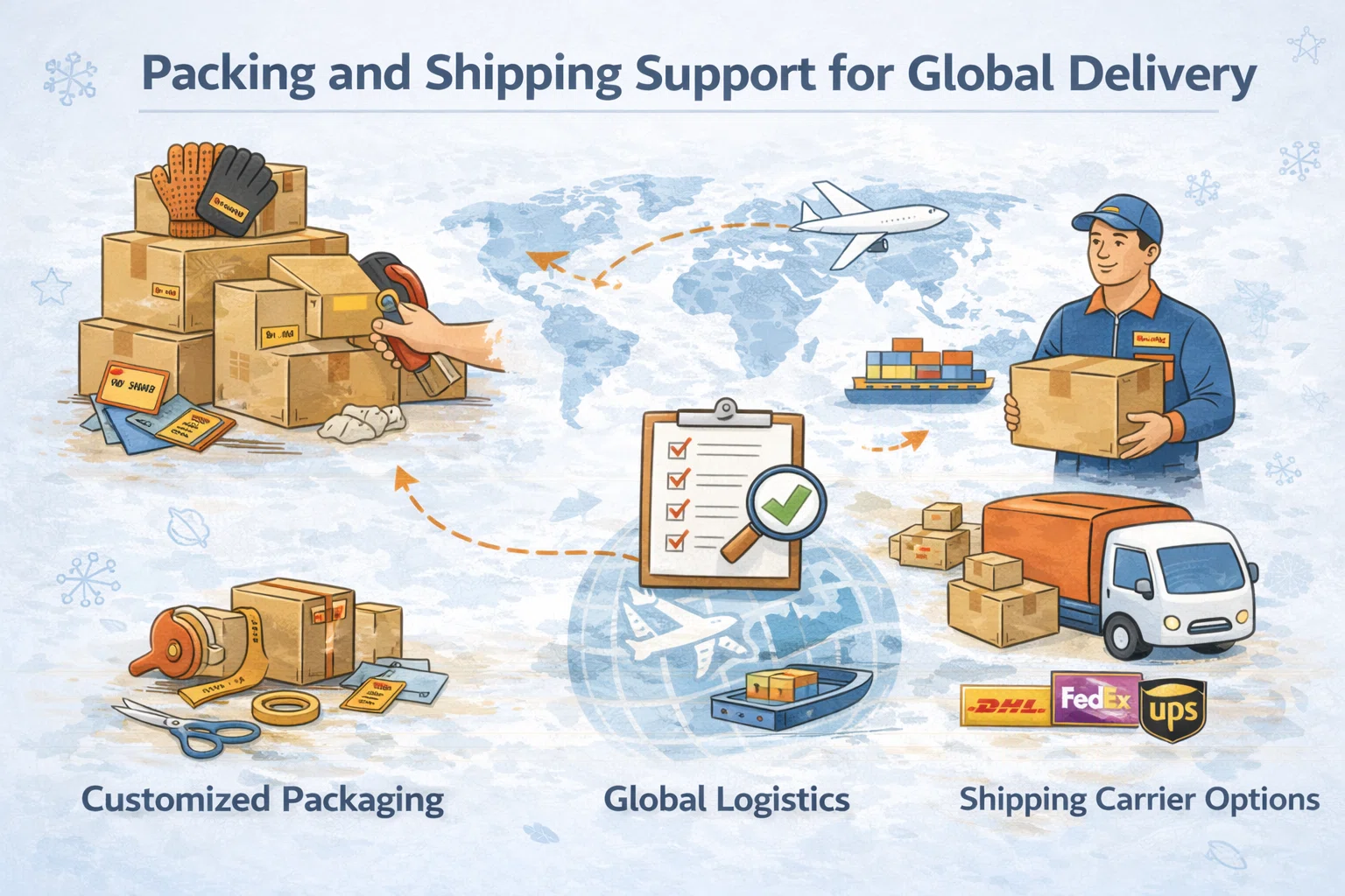 packing and shipping support global delivery wholesale gloves