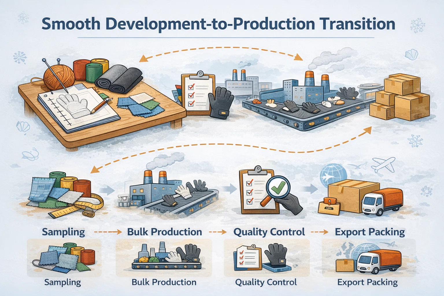 smooth development to production transition oem odm gloves bulk