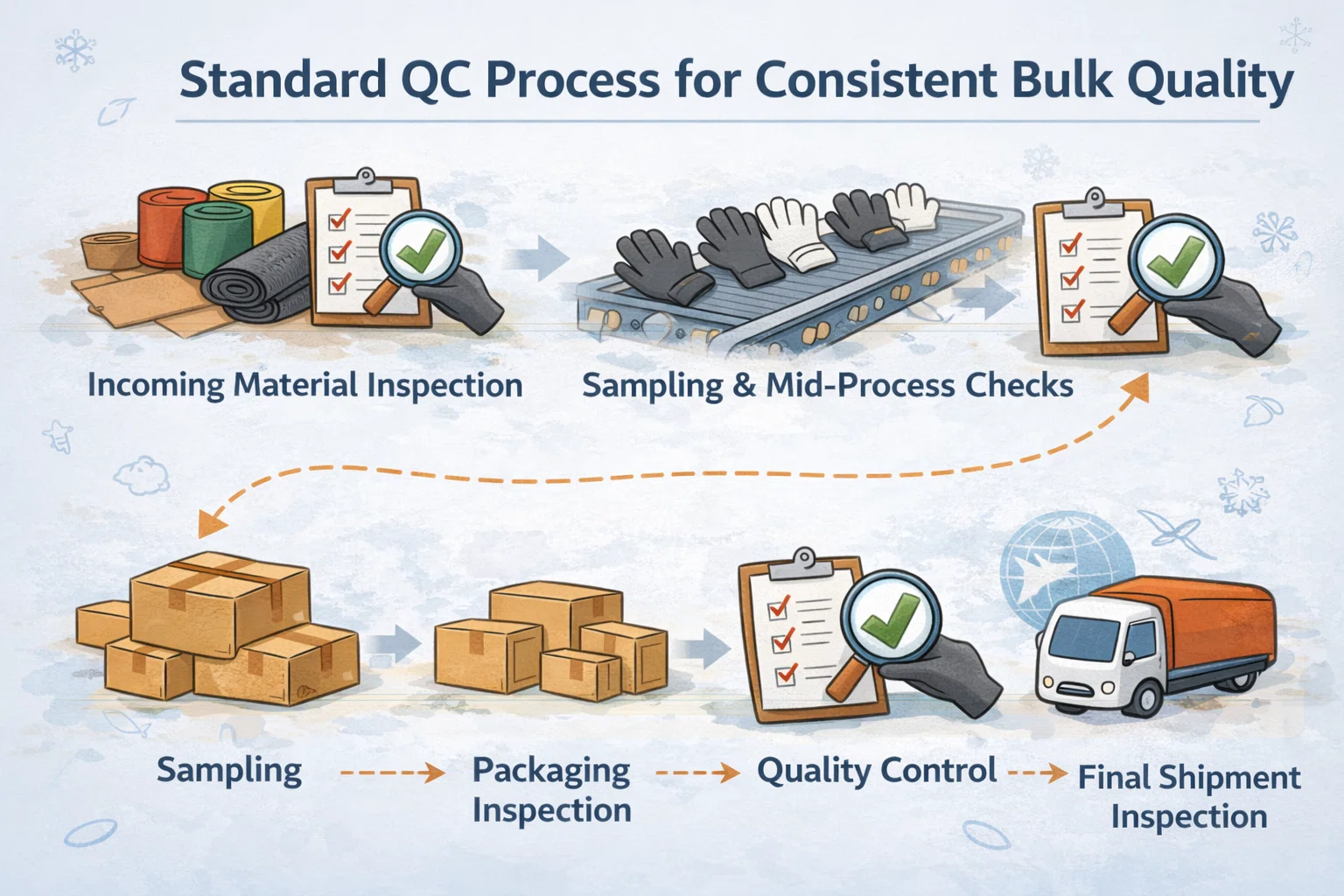 standard qc process consistent bulk quality wholesale gloves