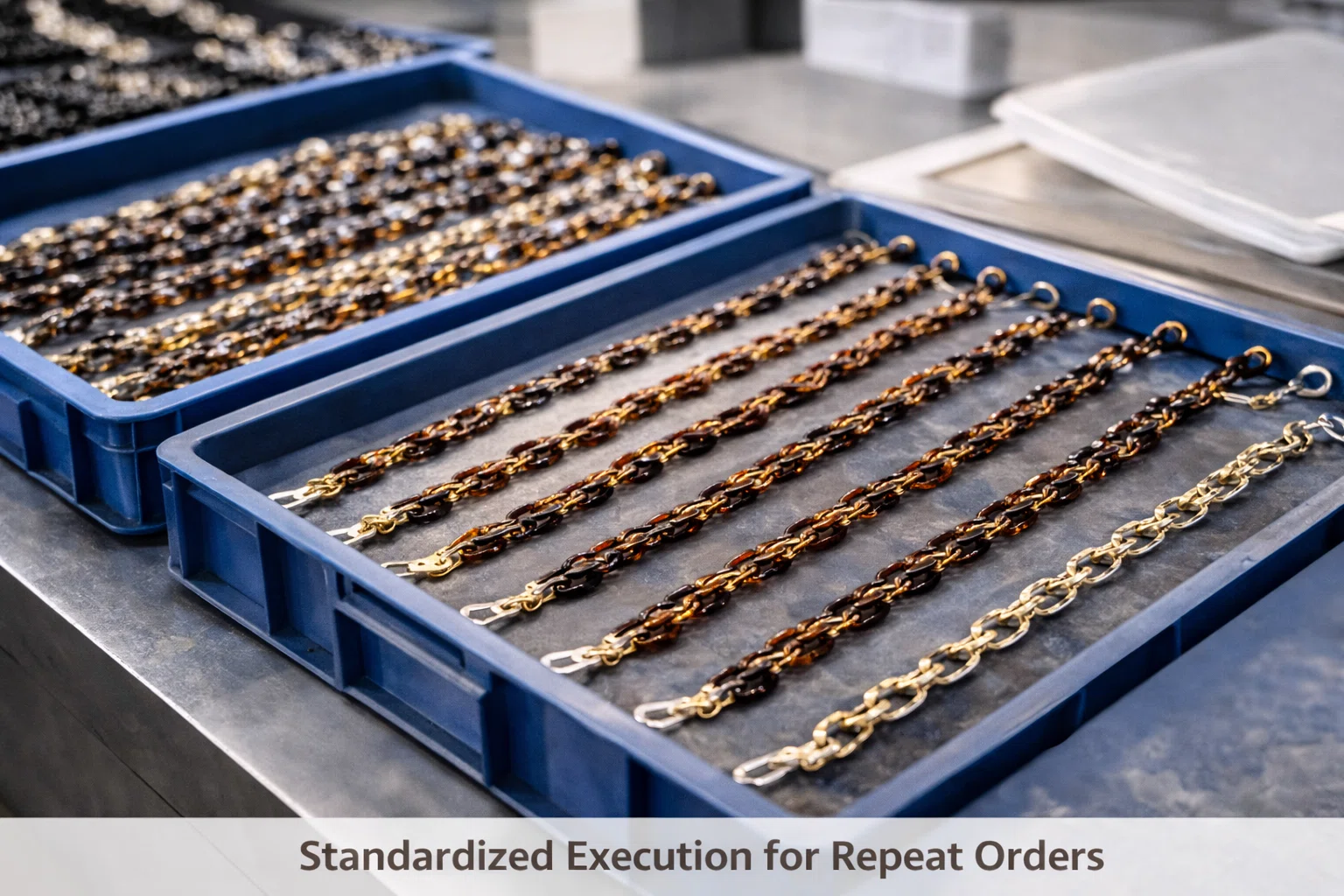 Standardized execution for repeat wholesale orders of glasses chains with consistent quality